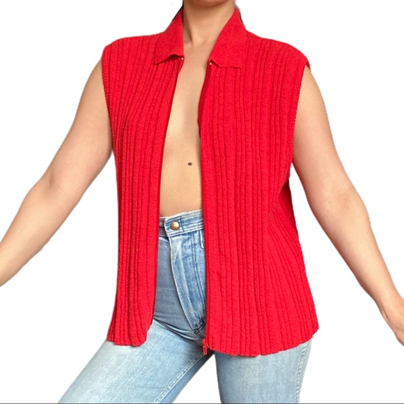 Vintage 70s Ribbed Zip Vest Top - Picture 2 of 7
